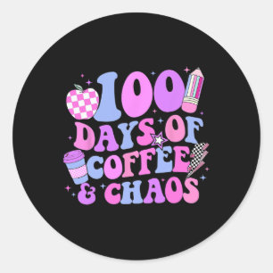 Pegatina Redonda 100 Días De Café Y Caos 100 Días De Escuela T