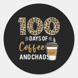 Pegatina Redonda 100 Días De Café Y Caos Felices 100 Días De Escuel