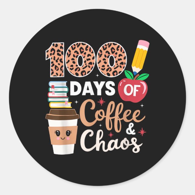 Pegatina Redonda 100 días de café y profesores de caos 100 días (Anverso)