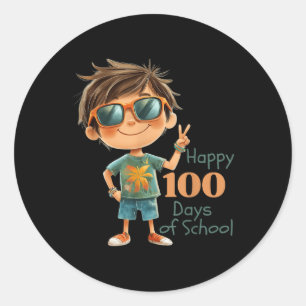 Pegatina Redonda 100 Días De Celebración Escolar Para Niños, Niños