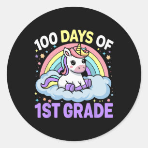Pegatina Redonda 100 Días De Chicas De 1er Grado De Unicornio 100 D