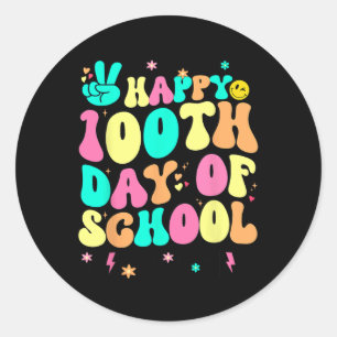 Pegatina Redonda 100 Días De Chicas De Maestros Escolares Niños 100