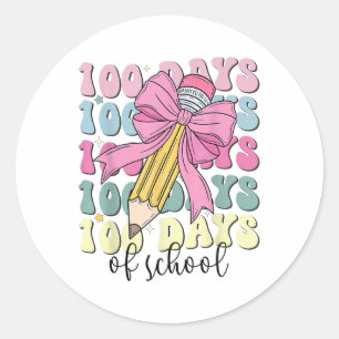 Pegatina Redonda 100 días de Chicas escolares Coquette Bow 100 días