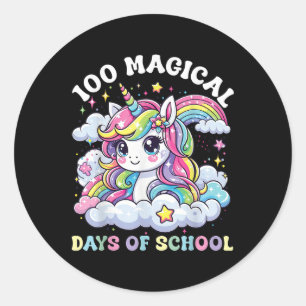 Pegatina Redonda 100 días de Chicas escolares Unicorn 100th Day Sc
