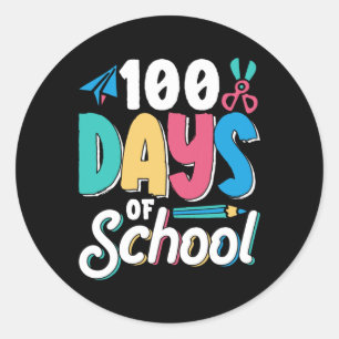 Pegatina Redonda 100 Días De Clase Escolar Infantil De Clase Cuta