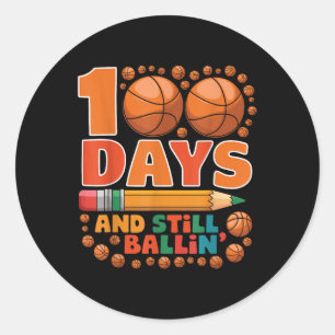 Pegatina Redonda 100 días de clases 100 días de básquetbol escolar