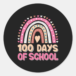Pegatina Redonda 100 días de clases Chicas de niños arcoiris