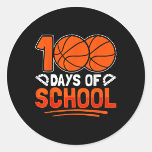 Pegatina Redonda 100 días de clases de baloncesto