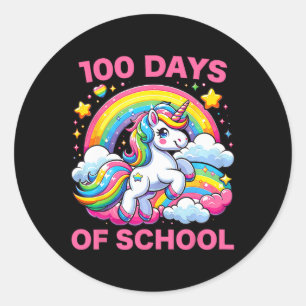 Pegatina Redonda 100 días de clases de docente de Chicas unicornio