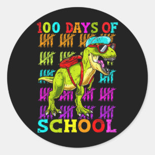 Pegatina Redonda 100 días de clases Dino niños felices 100 días Din