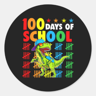 Pegatina Redonda 100 días de clases Dino niños felices 100 días Din