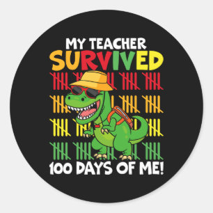 Pegatina Redonda 100 días de clases mi profesor sobrevivió 100 días