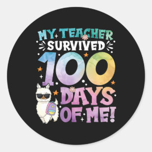 Pegatina Redonda 100 días de clases mi profesor sobrevivió 100 días