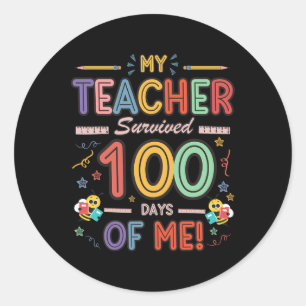 Pegatina Redonda 100 días de clases mi profesor sobrevivió 100 días