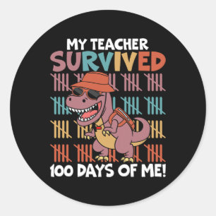 Pegatina Redonda 100 días de clases mi profesor sobrevivió 100 días