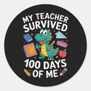 Pegatina Redonda 100 días de clases mi profesor sobrevivió 100 días