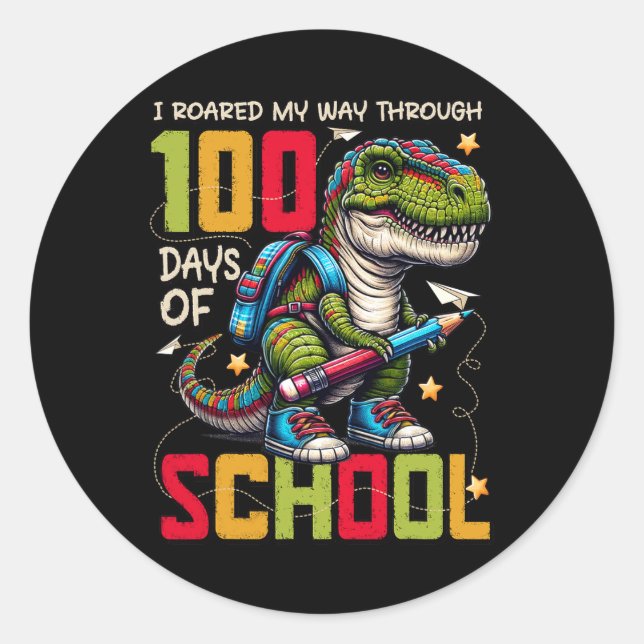 Pegatina Redonda 100 días de clases Trex 100 días más inteligentes  (Anverso)