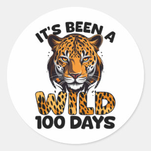 Pegatina Redonda 100 días de clases Wild 100 días Leopard Cheetah