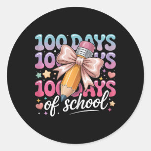 Pegatina Redonda 100 Días De Colegio Chicas Lazo Coqueto Niños Prof