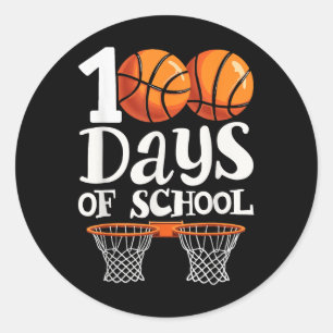 Pegatina Redonda 100 días de colegio de niños de básquetbol 100 día