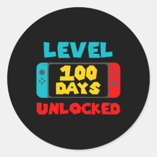 Pegatina Redonda 100 días de colegio desbloqueados videojugador de 
