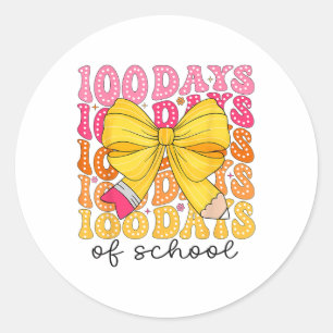 Pegatina Redonda 100 Días De Colegio Lápiz Coquette Bow Chicas Niño