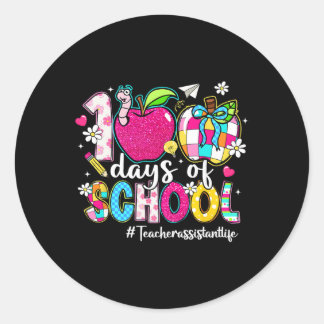 Pegatina Redonda 100 Días De Colegio Manzana A Cuadros Profesor Ins