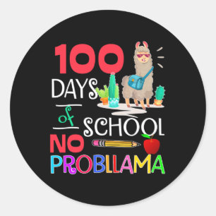 Pegatina Redonda 100 Días De Colegio No Probllama Llama Chicas