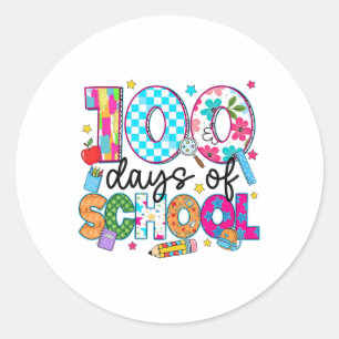 Pegatina Redonda 100 Días De Colegio Profesora Niña 100º Día Inteli