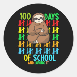 Pegatina Redonda 100 días de colegio y amándolo - niños perezosos e