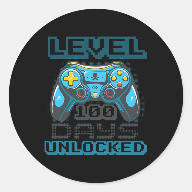 Pegatina Redonda 100 Días De Colegios Desbloqueados Videojuegos Niñ (Anverso)