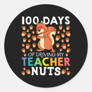 Pegatina Redonda 100 Días De Conducir A Mi Maestra Nueces Divertida