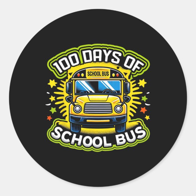 Pegatina Redonda 100 Días De Conducir El Autobús Escolar 1 (Anverso)