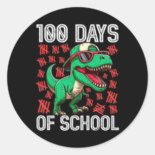 Pegatina Redonda 100 Días De Dinosaurio Escolar 100 Días De Escuela