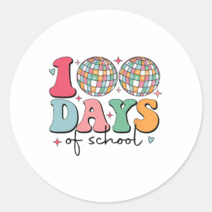 Pegatina Redonda 100 Días De Discoteca Escolar Feliz 100º Día De La