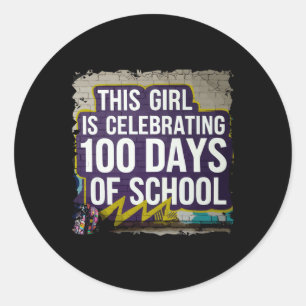 Pegatina Redonda 100 días de diversión para Chicas 100 días de cole
