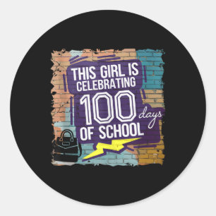 Pegatina Redonda 100 días de diversión para Chicas 100 días de cole