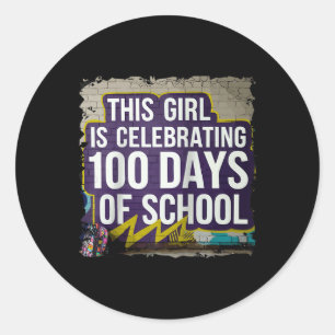 Pegatina Redonda 100 días de diversión para Chicas 100 días de cole