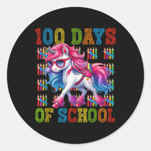 Pegatina Redonda 100 Días De Enseñanza Colorida De Estudiantes Unic