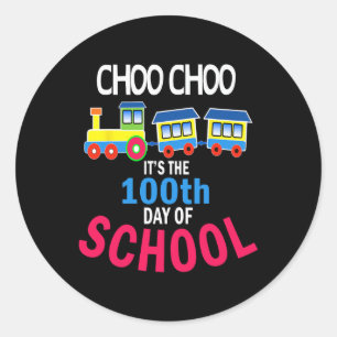 Pegatina Redonda 100 Días De Enseñanza De Estudiantes De La Escuela