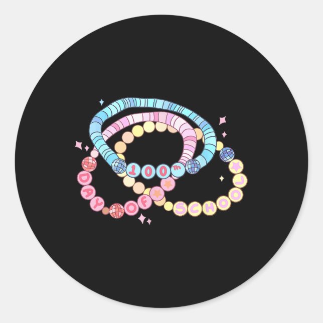 Pegatina Redonda 100 Días De Enseñanza De Pulsera De Amistad Gracio (Anverso)