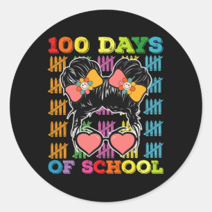 Pegatina Redonda 100 Días De Enseñanza Desordenada De Bun
