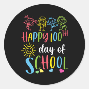 Pegatina Redonda 100 Días De Enseñanza Escolar 100 Días De Escuela