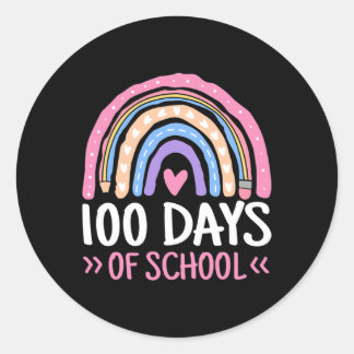 Pegatina Redonda 100 Días De Enseñanza Escolar Niños 100 Días De Co