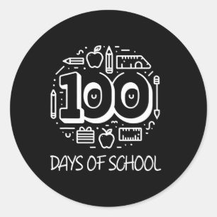 Pegatina Redonda 100 Días De Enseñanza Escolar Niños Clical 100