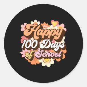 Pegatina Redonda 100 Días De Enseñanza Escolar Niños Retro Felices 