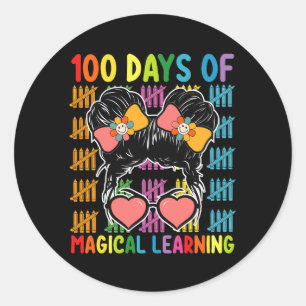 Pegatina Redonda 100 Días De Enseñanza Mágica Escuela Bun