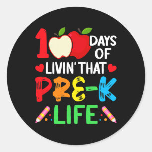 Pegatina Redonda 100 Días De Enseñanza Secundaria Preescolar