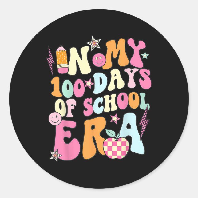 Pegatina Redonda 100 Días De Época Escolar Groovy 100 Días Para Est (Anverso)