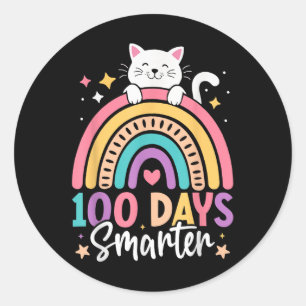 Pegatina Redonda 100 Días De Escolares Niños Gatitos 100 Días De Sc